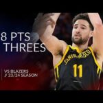 Klay Thompson 28 pts 6 threes vs Blazers 23/24 season