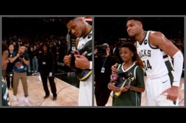 Giannis Antetokounmpo autographs his shoes to give to a young Milwaukee  Bucks fan!!