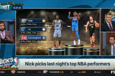 FIRST THINGS FIRST | Nick picks last night's top NBA performers: #1 SGA #2 Ja Morant #3 Cunningham