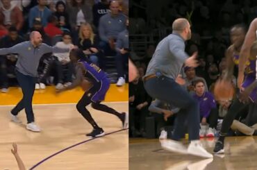 Grizzlies coach ran onto the court mid play after LeBron and JJJ got tangled up 🤣