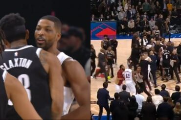 Tristan Thompson ejected for bumping Nic Claxton to floor and it gets heated 👀