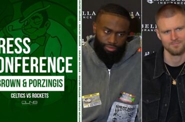 Jaylen Brown & Kristaps Porzingis REACT to Celtics Win vs Rockets | Postgame Interview