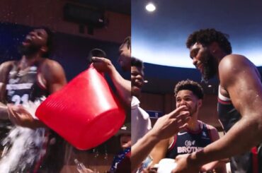 76ers locker room goes crazy after Joel Embiid scored 70 points vs Spurs 😂