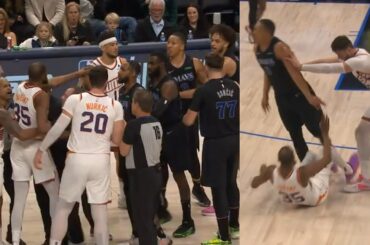 Grant Williams stands over Kevin Durant so Nurkic pushes him and it gets so heated 😳