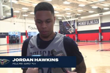 Jordan Hawkins on Herb Jones, slowing Shai Gilgeous-Alexander | Pelicans Shootaround 1/26/24