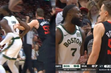 Jaylen Brown tries to rip off Duncan Robinson's arm and they get into it 😬