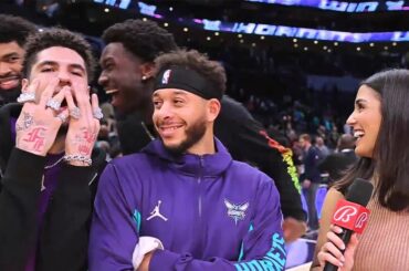 LaMelo Ball shows off during Seth Curry Postgame Interview 😆