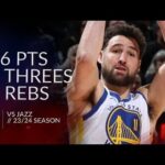 Klay Thompson 26 pts 3 threes 6 rebs vs Jazz 23/24 season