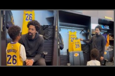 The Lakers surprised Spencer Dinwiddie’s son with a mini version of his dad’s jersey!!