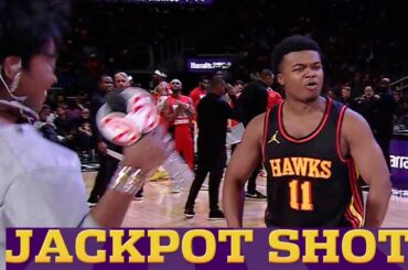 A Hawks fan hit a half-court shot for $10,000 🔥