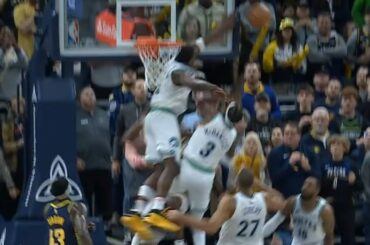 Anthony Edwards hits head on backboard for most insane game winning block vs Pacers 😱