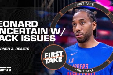 Stephen A. CONCERNED over Kawhi LEAVING Wolves game with BACK ISSUES 👀 | First Take