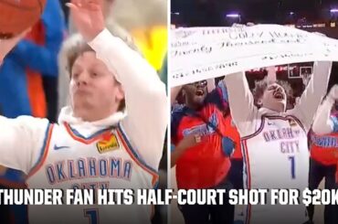 Thunder fan sinks HALF-COURT SHOT for $20K 🔥 | NBA on ESPN