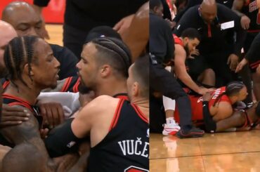 DeMar DeRozan and Dillon Brooks ejected for huge fight after hard foul 😳