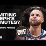 Shannon Sharpe & Kendrick Perkins DO NOT see eye-to-eye over Steph Curry’s minutes ⏰ | First Take