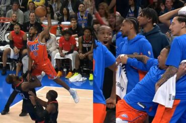 SGA and OKC couldn't believe Isaiah Joe insane poster dunk on Jeff Green 😱