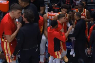 Bogdan Bogdanovic gets heated with coach on Hawks bench and needs to be held back 😳
