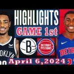 Brooklyn Nets vs Detroit Pistons Game 1st Highlights April 6, 2024 | NBA Season