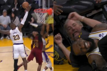 LeBron James gets hurt on cameraman after nasty chase down block vs Cavs