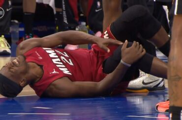 Jimmy Butler in serious pain after knee injury in play-in game vs 76ers 😳