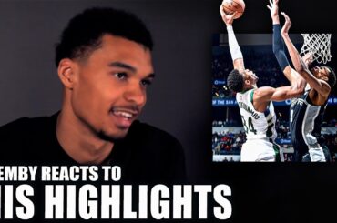 Victor Wembanyama reacts to his own highlights vs. Giannis & the Bucks 👀 | NBA on ESPN