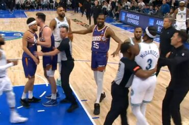 Devin Booker and Jaden McDaniels get heated and have to be separated in Game 2 👀