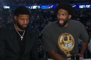 Joel Embiid hints at 76ers getting Paul George while sitting next to him 😂