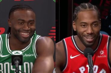 Jaylen Brown does his best Kawhi Leonard laugh at Celtics media day 😂