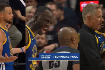 Steve Kerr has to calm down Draymond Green after getting his first tech of season