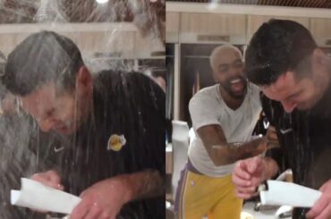 Lakers locker room celebrate JJ Redick's first win as head coach 😂