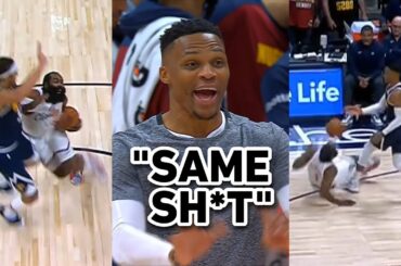 Russell Westbrook sick of James Harden foul baiting so throws him to the floor 😳