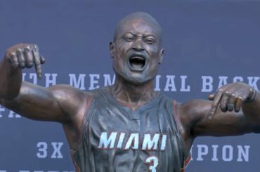 Miami Heat unveil Dwyane Wade statue and he says "Who is that guy?"