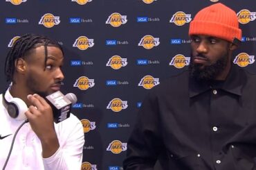 LeBron and Bronny James react to Bronny's first NBA bucket - FULL Postgame Interview